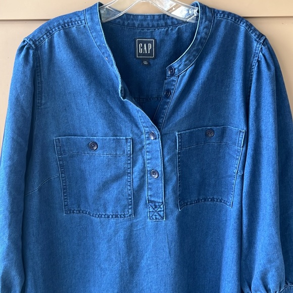 Gap Women’s XXL Essential Denim Shirt Dress Utility Pockets 3/4 Sleeve. Med Wash - Picture 2 of 8